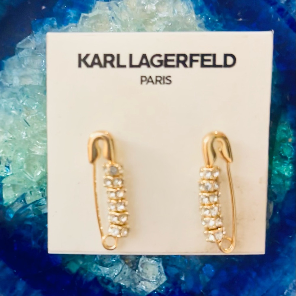Karl Lagerfeld Crystal Safety Pin Earrings